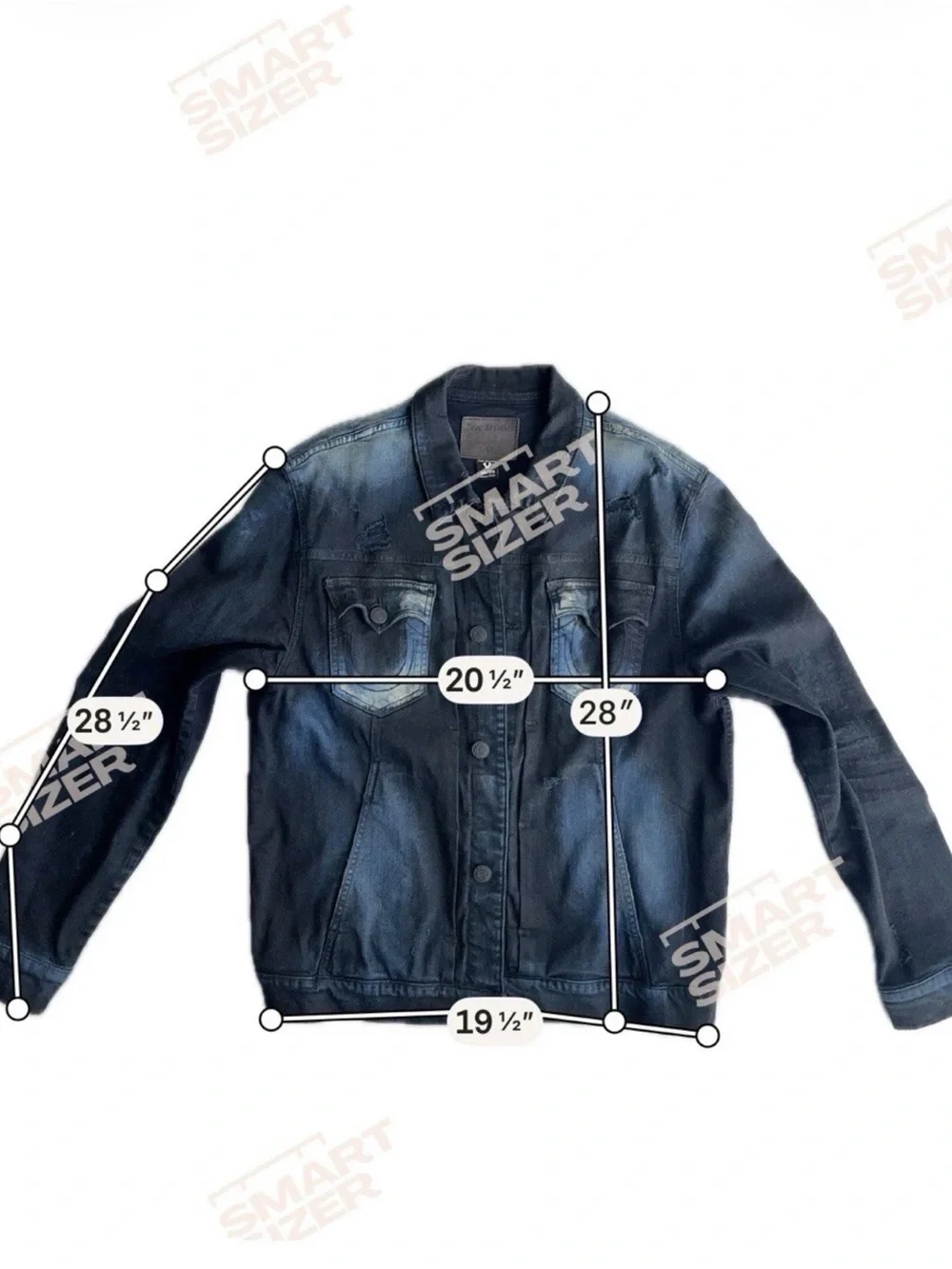 True Religion Men's Black Washed Denim Jacket with Faded Blue Accents